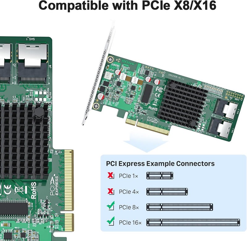 HYFIBER H!Fiber LSI SAS 9211-8i RAID Controller Card, 6Gb/s Internal SAS/SATA HBA Card, LSI 2008 Chip, PCI Express 2.0 X8, 2X SFF-8087 Ports - Image 2
